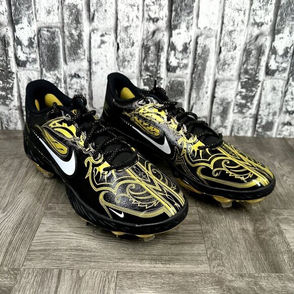 Nike Alpha Huarache Elite 3 Low Baseball Cleats CV3553-001 Size 15 Black Gold - Picture 2 of 8